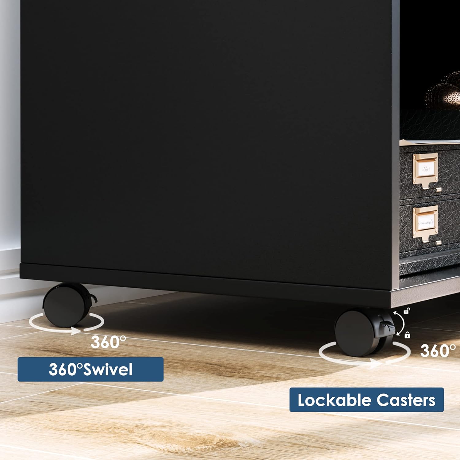 Black Wood Lateral File Cabinet with Lock H30498