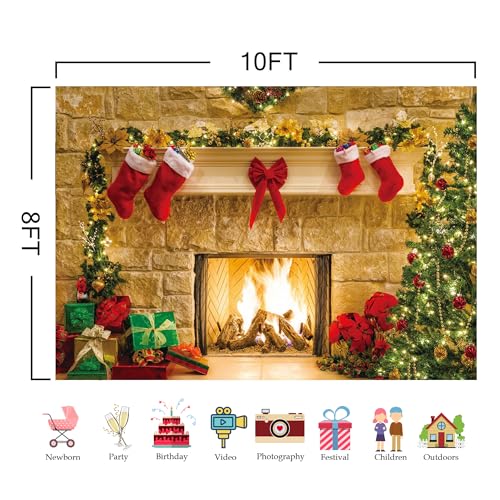 7x5ft Christmas Fireplace Theme Backdrop for Photography Y553553