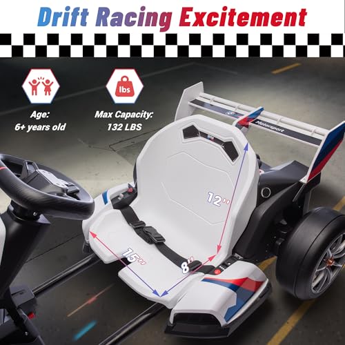 24V 9AH Electric Go Kart with Adjustable Seat, 7.5 MPH Drift Kart, 2 * 200W Motors, Grey D64075
