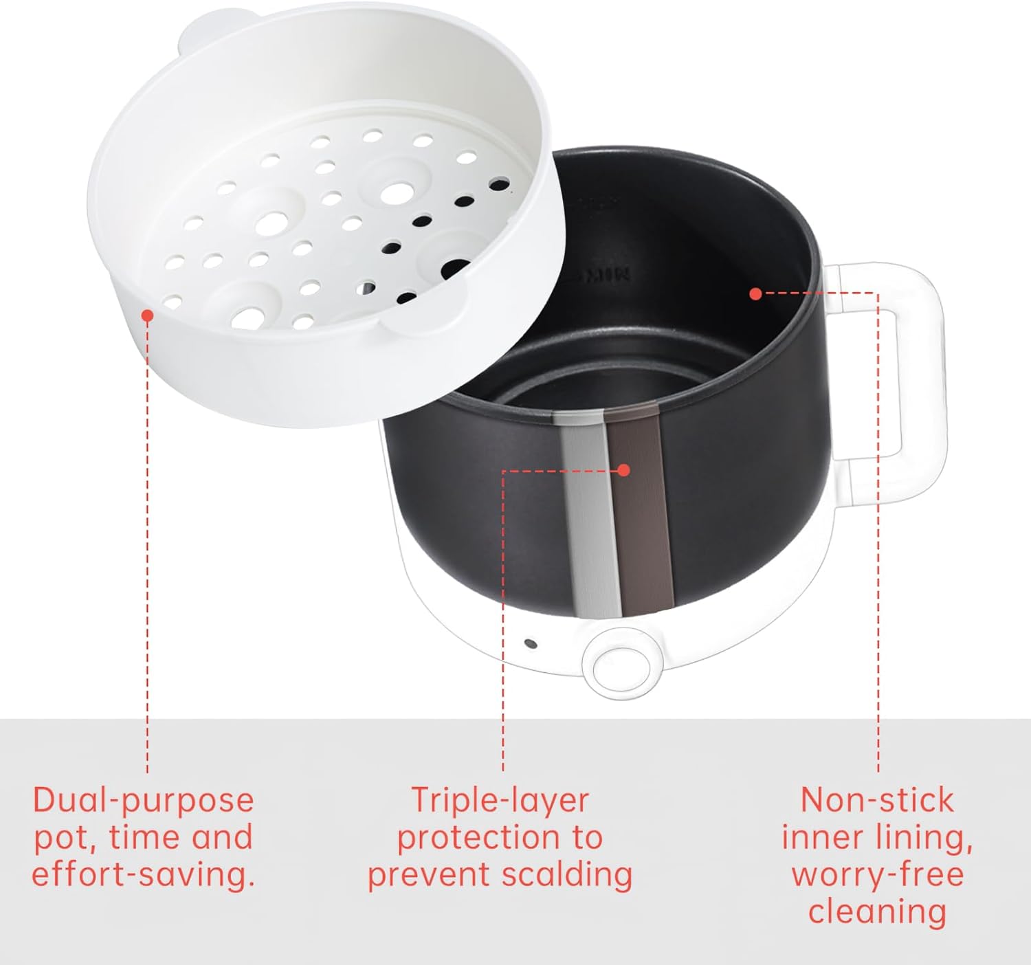 White Electric Mini Ramen Cooker 1.2L Nonstick 300W/600W Y35762