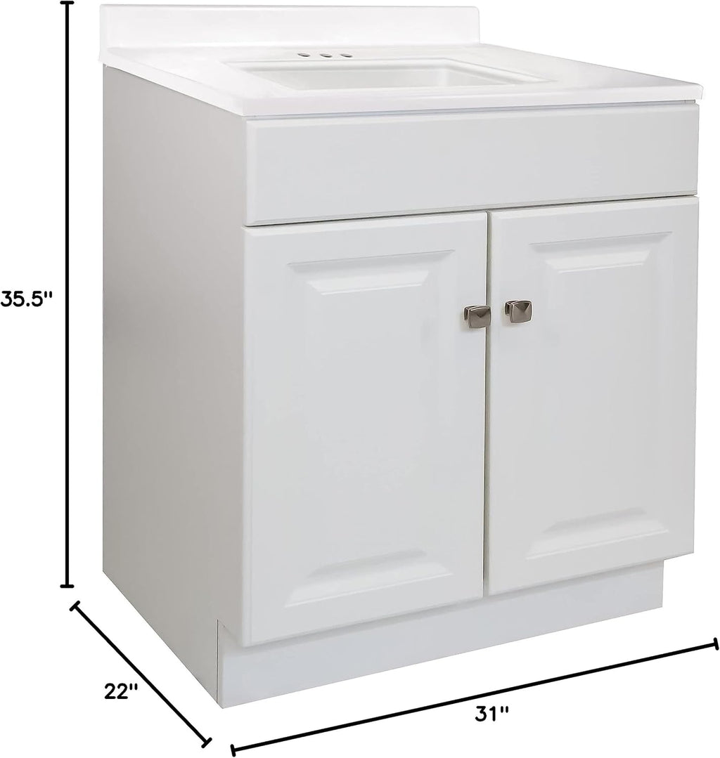 White 2-Door Bathroom Cultured Marble Vanity Top Y750073