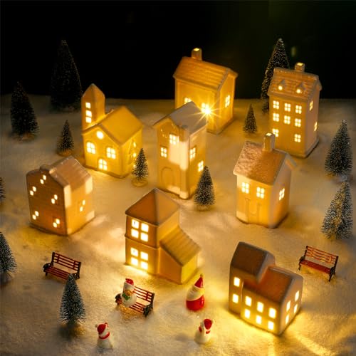 29 Pcs Ceramic Christmas Village Set with LED Houses K44952