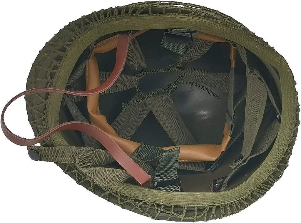 WWII US Army M1 Helmet Metal Steel Shell Replica with Net Canvas Chin Strap Cat Eye Band N267360