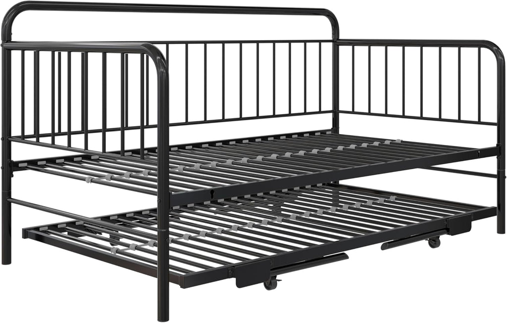 Black Metal Twin Daybed with Pop Up Trundle Bed T5221