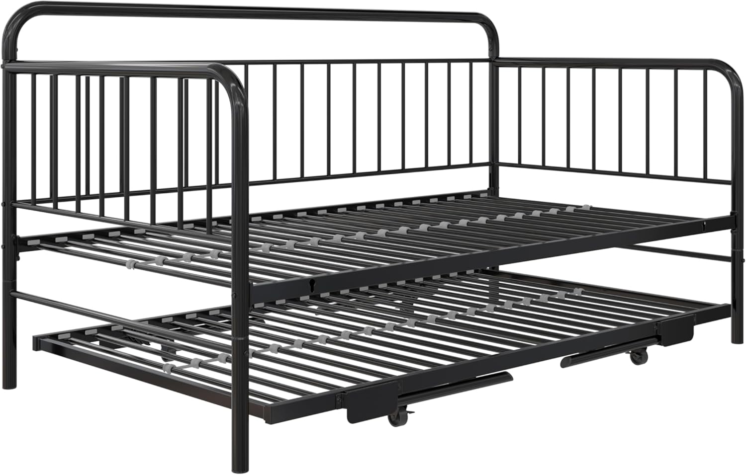 Black Metal Twin Daybed with Pop Up Trundle Bed T5221