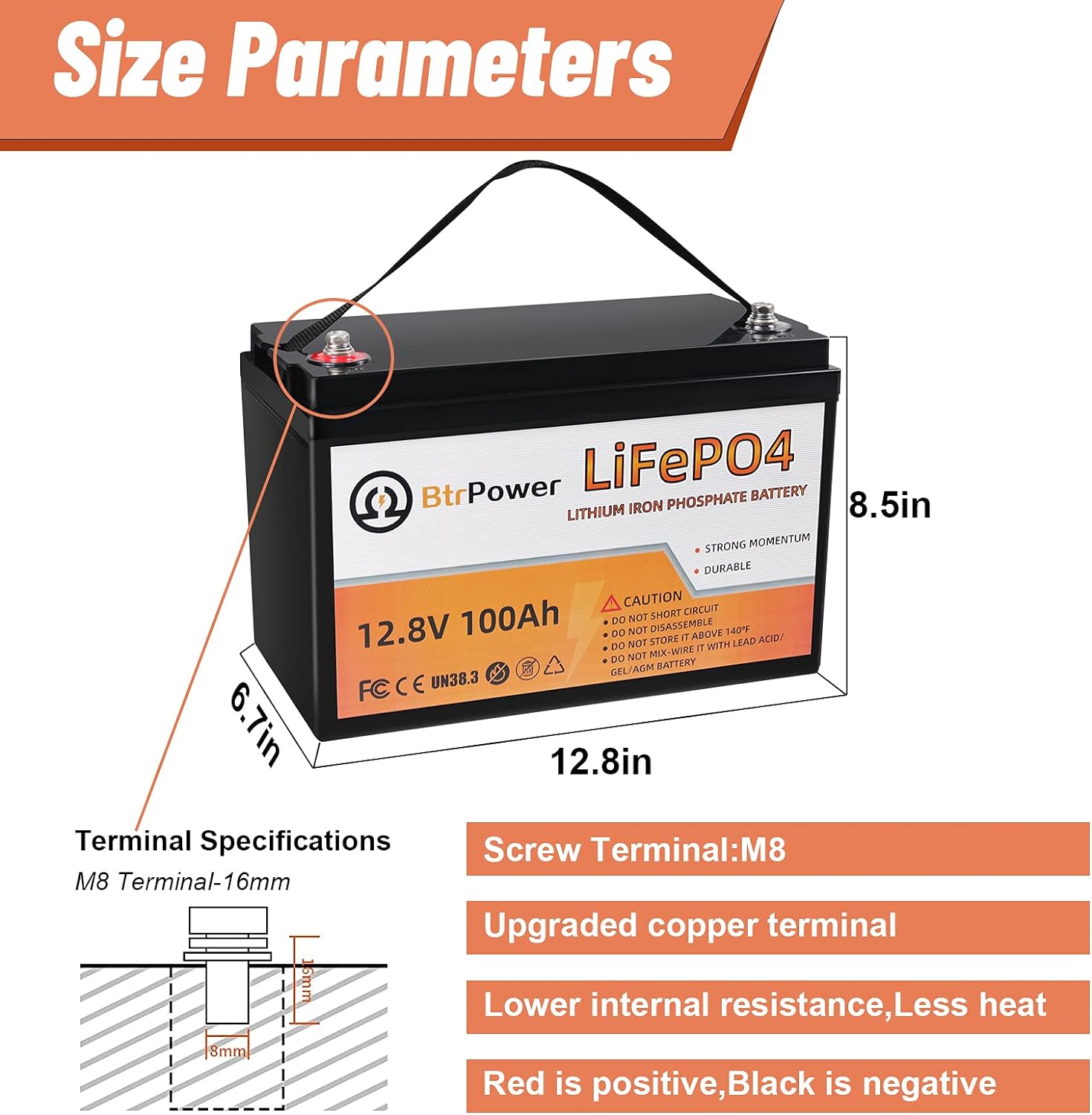 2 Pack 12V 100Ah LiFePO4 Deep Cycle Rechargeable Battery with 100A BMS Q533854