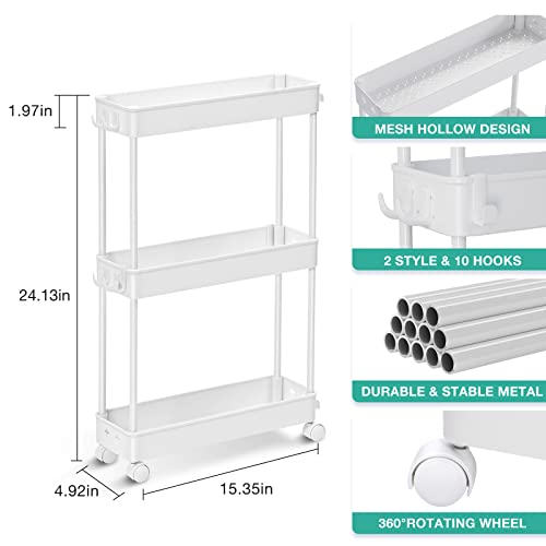 Slim Rolling Storage Cart, 4 Tier, White T881