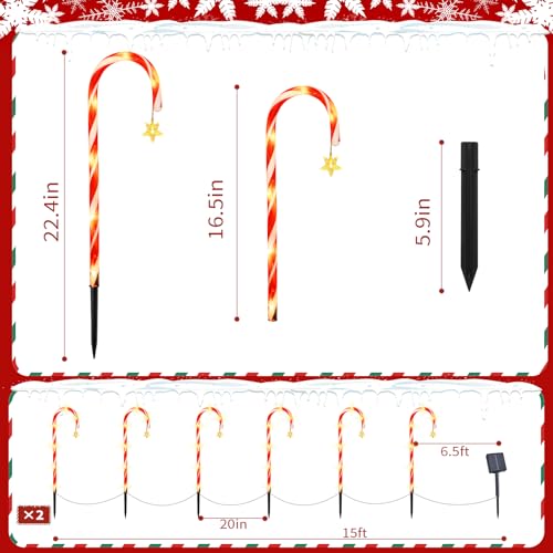 2PK 12 PCS 15FT Solar Candy Cane Lights T965