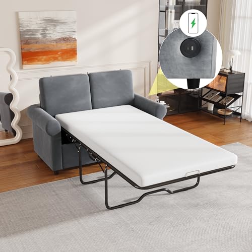 Gray Pull Out Sofa Bed with Twin Size Mattress Pad N550280