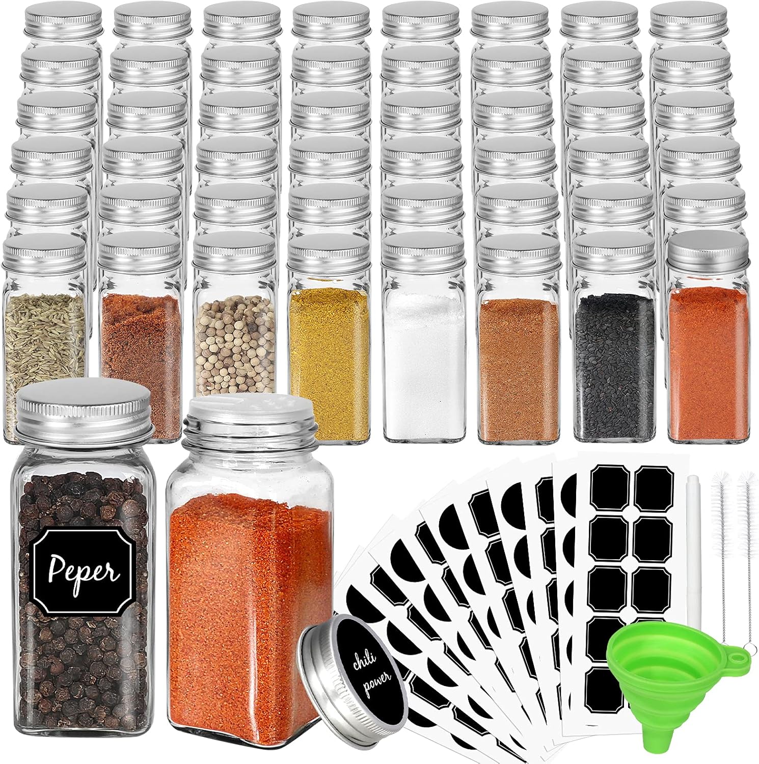 48 Pack 4oz Glass Spice Jars with Silver Metal Caps T4936