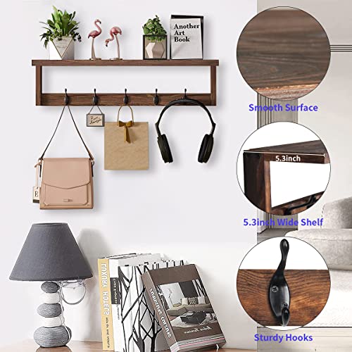 2 Pack Rustic Brown Wood Wall Mount Coat Rack with Shelf Z4270