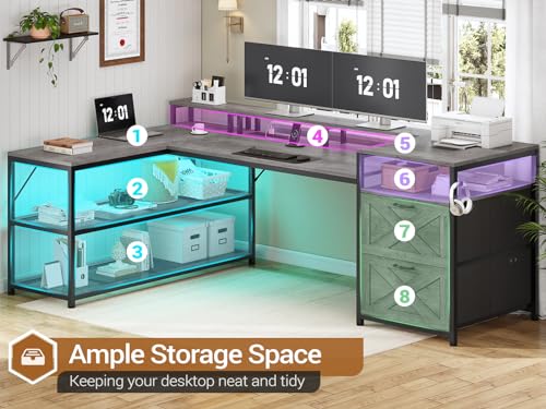 White L Shaped Desk with Drawers and Power Outlet Y72924
