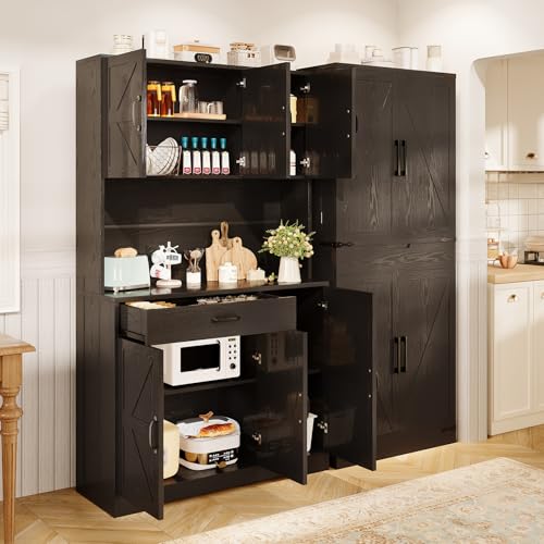 72" Tall Storage Cabinet with Adjustable Shelves & Steel Frame, Dark Grey T751356