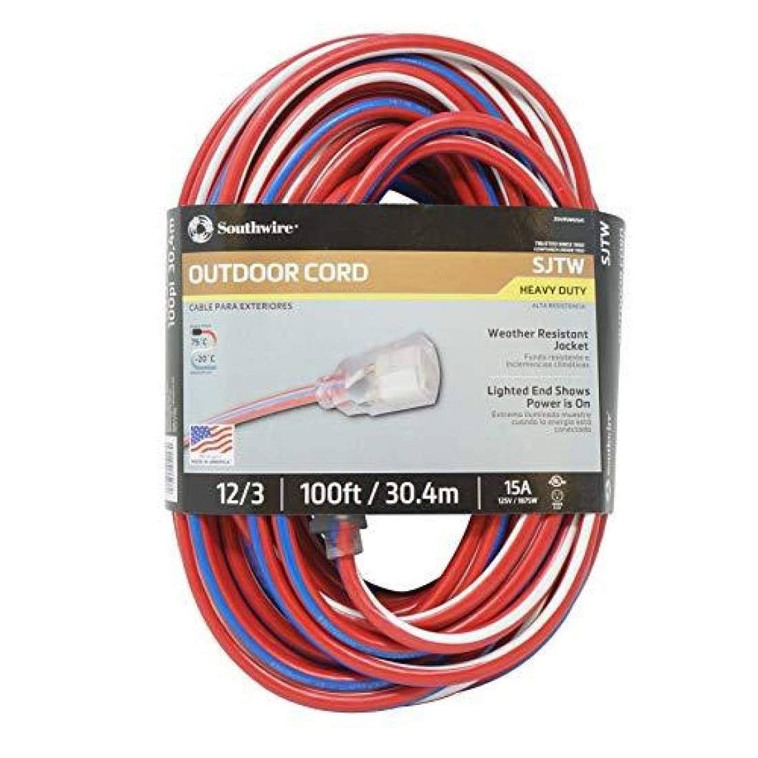 100-Feet 12/3 Extension Cord with Lighted End R925