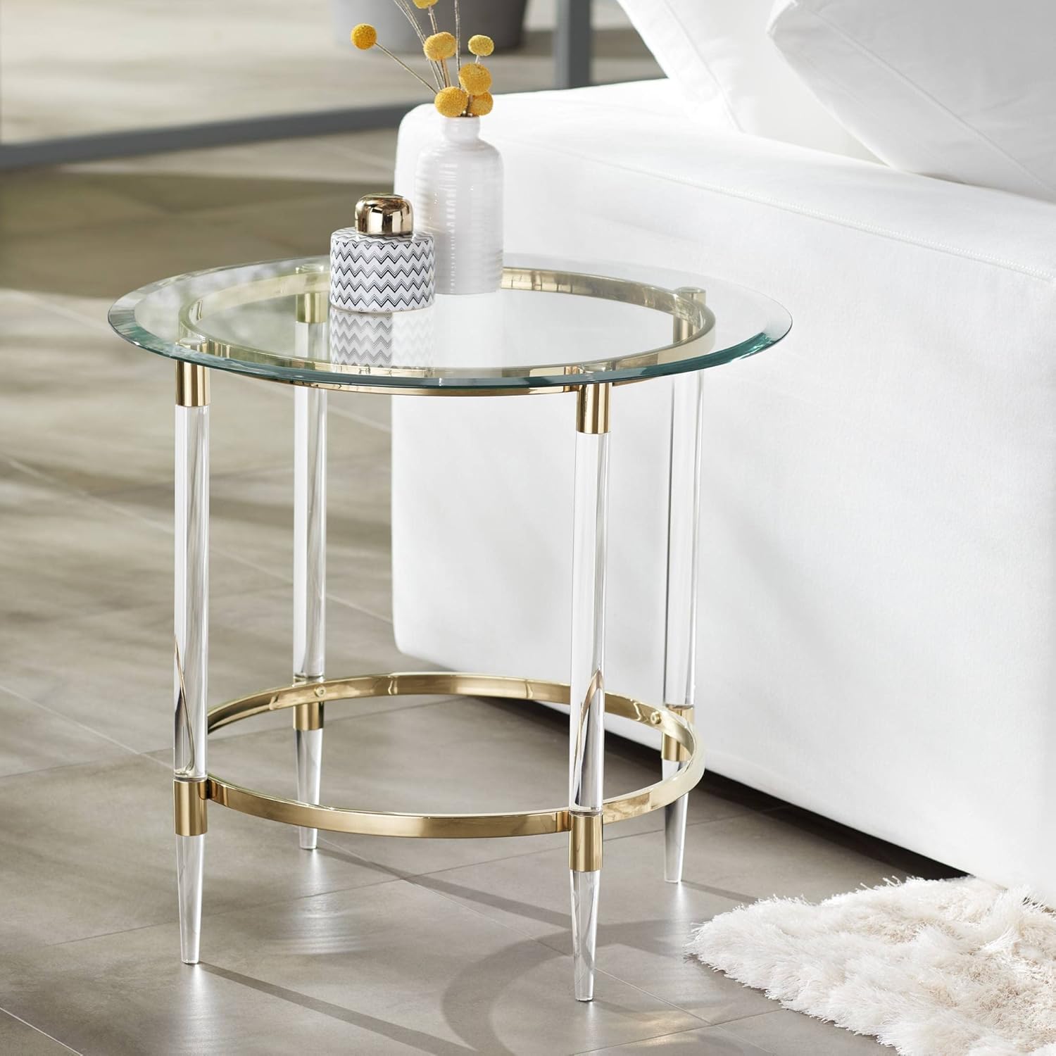 Clear Glass Round Side Table with Gold Rings J801728