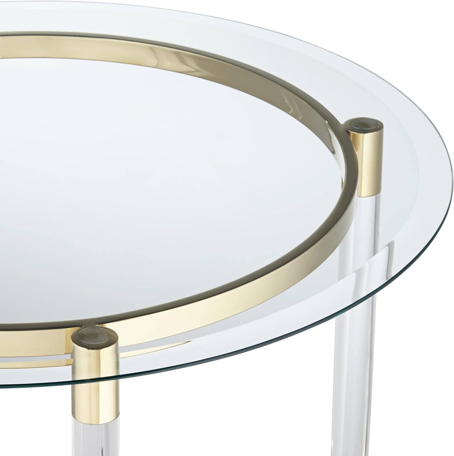 Clear Glass Round Side Table with Gold Rings J801728