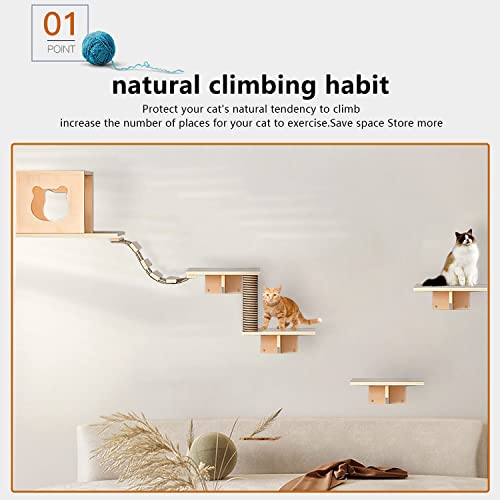 Cat Wall Shelves and Furniture Set with Condos, Perches, Bridge Ladders, Sisal Scratching Posts L406