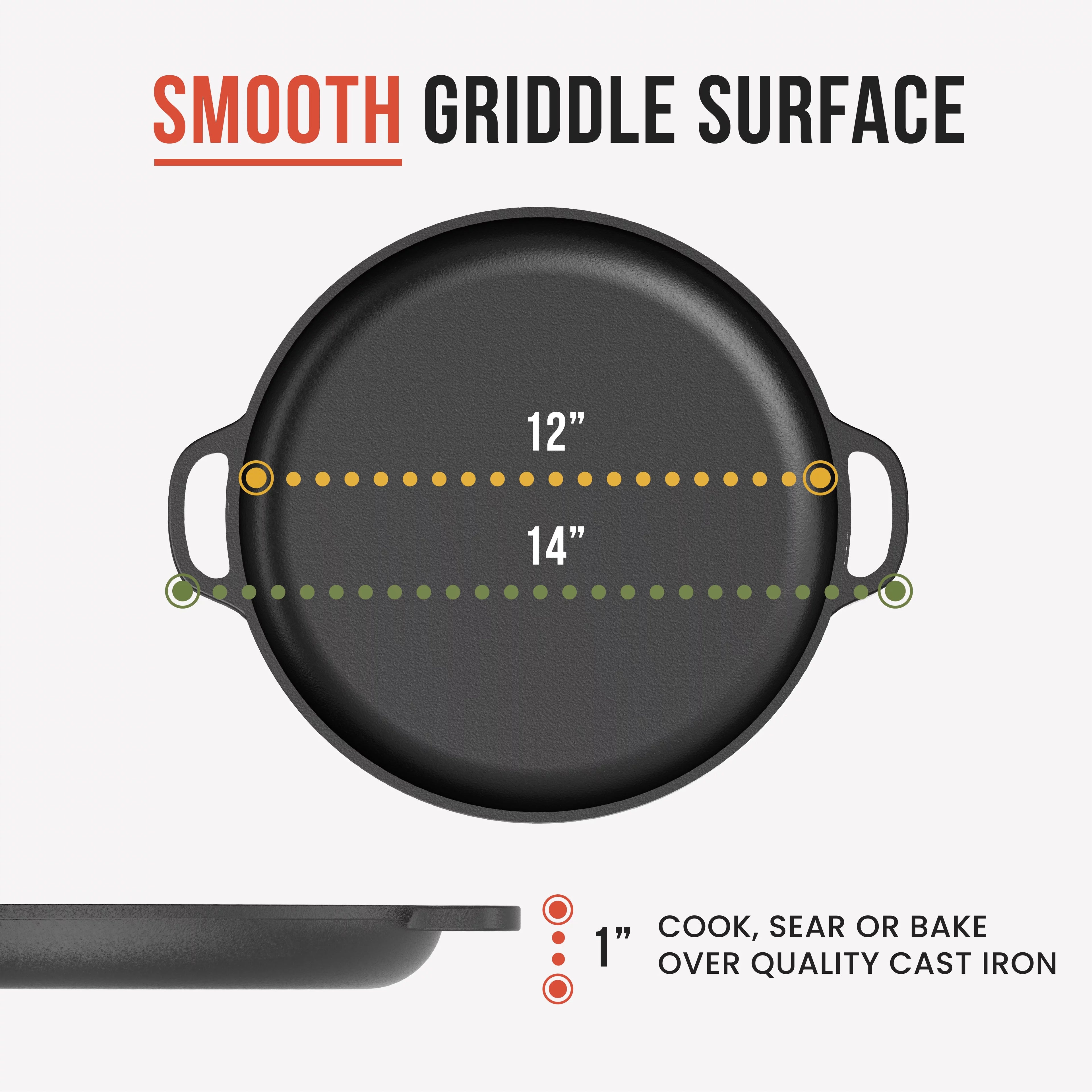 Black 12 in x 14 in x 1 in Cast Iron Baking Pizza Pan O698