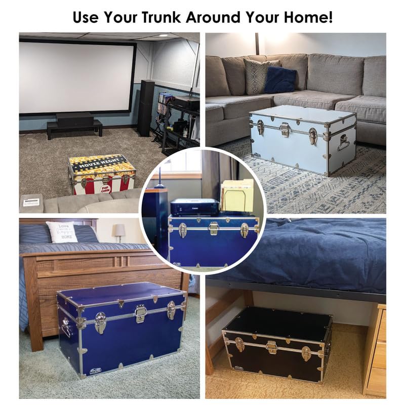 Navy Steel Footlocker with Tray - 32 x 18 x 13.5 Inches F926
