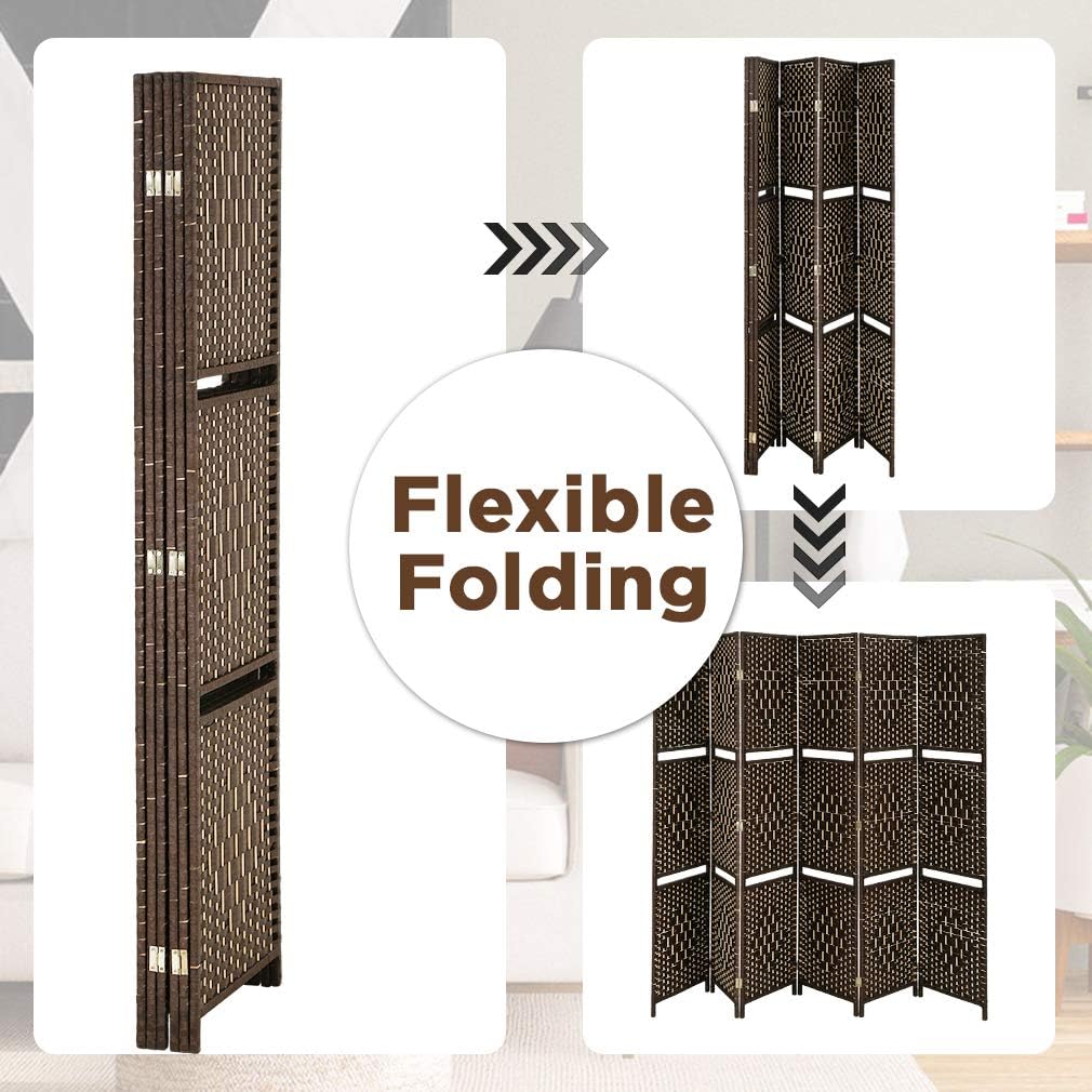Brown 6 Panel Wooden Folding Room Divider with Shelves A4265