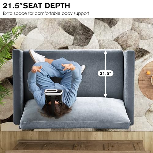 Blue Chenille Convertible Floor Sofa Bed with 2 Pillows Y42816