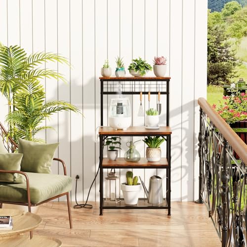 Rustic Brown 4 Tiers Kitchen Shelf Rack with Power Outlet F422765