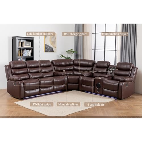 White PU Leather L-Shaped 9 Seater Reclining Sectional Sofa with LED Light G657191