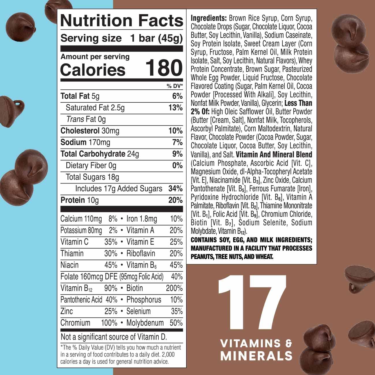 Chocolate Chip Cookie Dough Protein Bars, 10g Protein, 12 Bars Q477