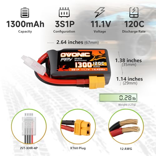11.1V 1300mAh 3S RC Battery with XT60 Plug (2 Pack) N6422