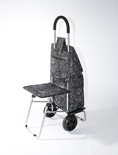 Black Foldable Shopping Cart with Seat M342