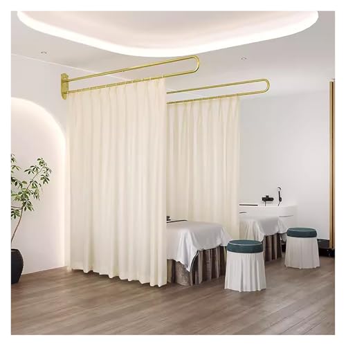 Beige Fabric Curtain Divider with Metal Pole, 2 Pack W86242