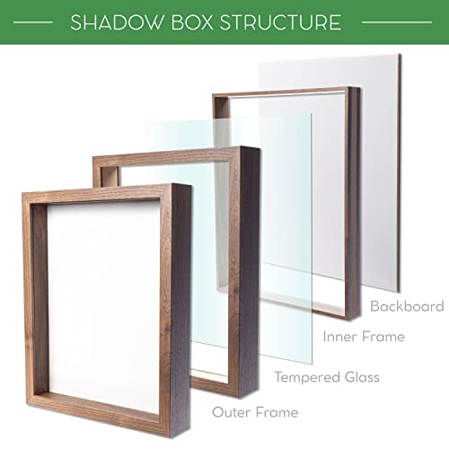11” x 11” Dark Oak Wooden Shadow Box Frame with Tempered Glass A2300