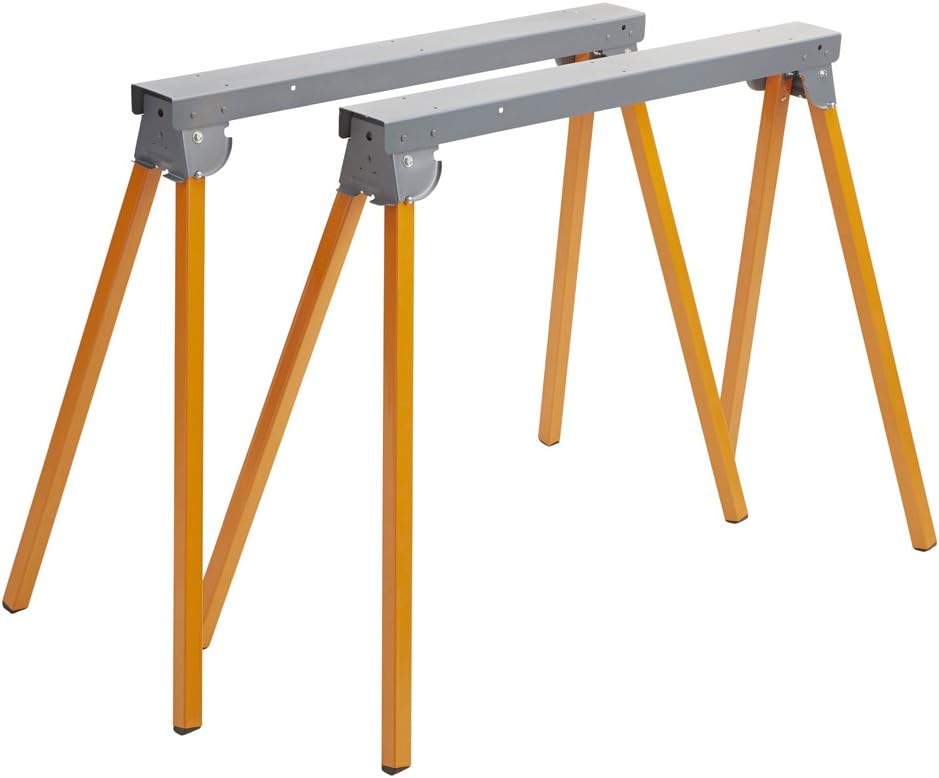 Orange Steel Folding Sawhorse Pair, 33-Inch Tall, 1000lb Capacity H63858