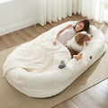 Ivory White 72"x40"x10" Faux Fur Orthopedic Foam Dog Bed with Blanket O434331