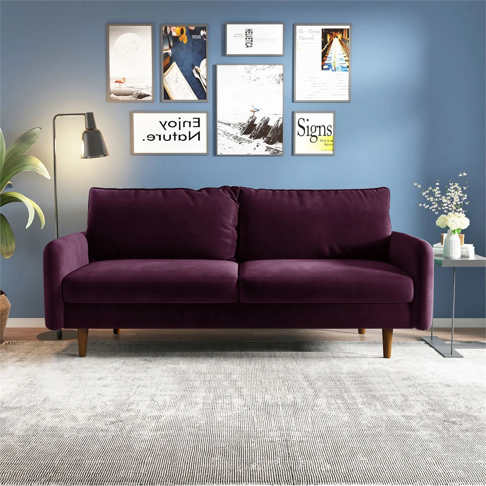 70" Upholstered Velvet Sofa in Purple W897