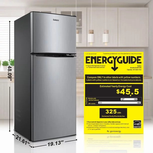 Stainless Steel Two Door Mini Refrigerator with Freezer H94686
