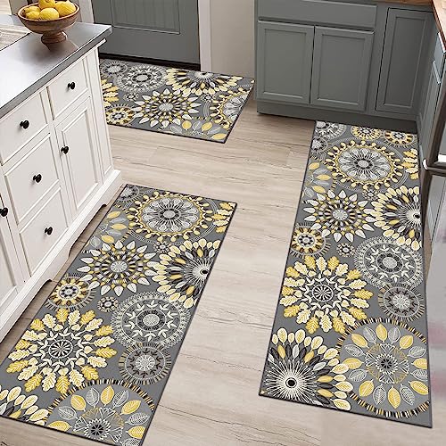 Farmhouse Kitchen Rugs Sets of 3, Non Slip Washable Kitchen Mat O2976
