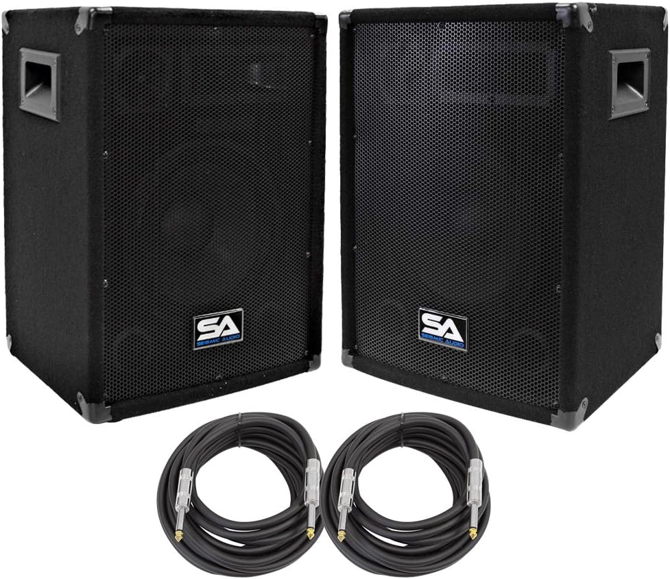 Pair of 10 Inch DJ Speakers with two 20' Speaker Cables X408050