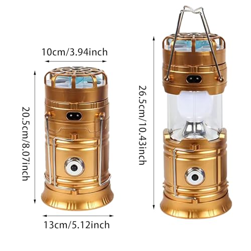 5-in-1 Portable LED Camping Lantern with Fan, Solar/USB Rechargeable, Lightweight ABS (Silver, 17.7X10X7.7cm) E9502