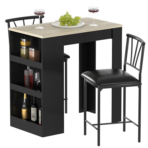 Gray Small Bar Table and Chairs Dining Set for 2 with Storage Shelves Z7025