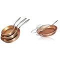 3 Piece Hammered Copper Nonstick Frying Pan Set with Glass Lid K969