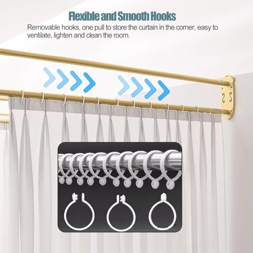 Beige Fabric Curtain Divider with Metal Pole, 2 Pack W86242