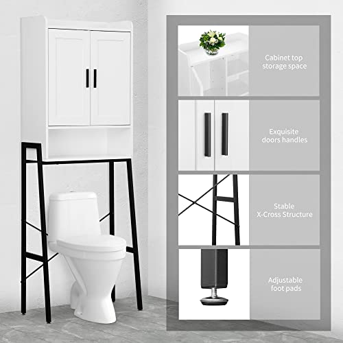 Wooden Over The Toilet Storage Cabinet with Double Door and Adjustable Feet M164
