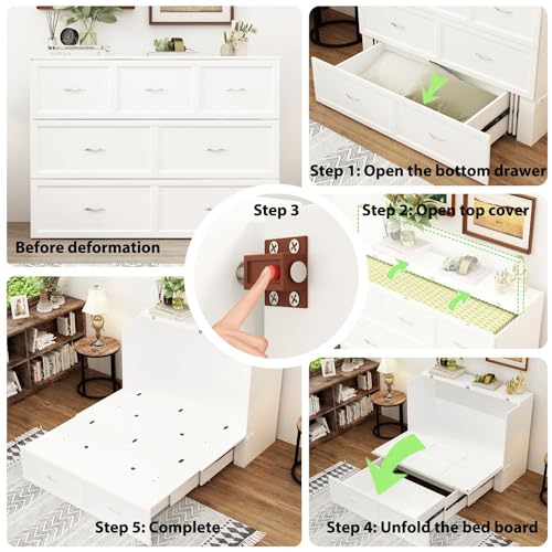 Queen Size White Murphy Bed with 1 Drawer P707697