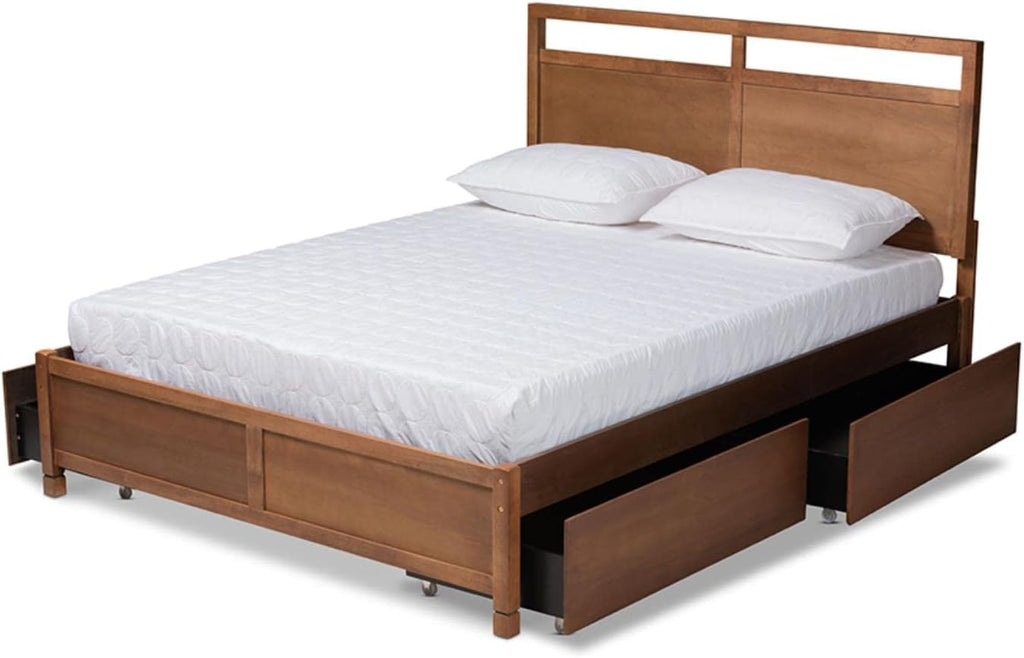 Walnut Brown Finished Wood Full Size 4-Drawer Platform Storage Bed I737