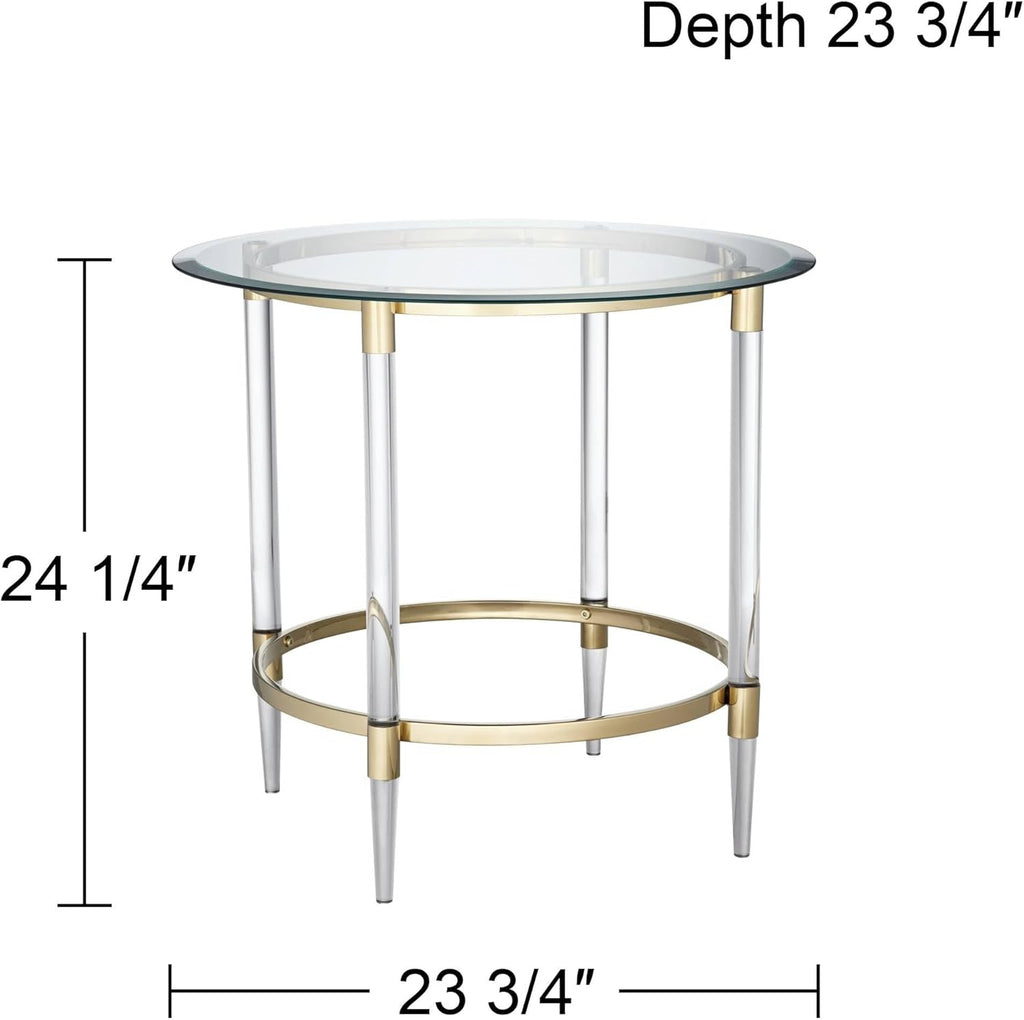 Clear Glass Round Side Table with Gold Rings J801728