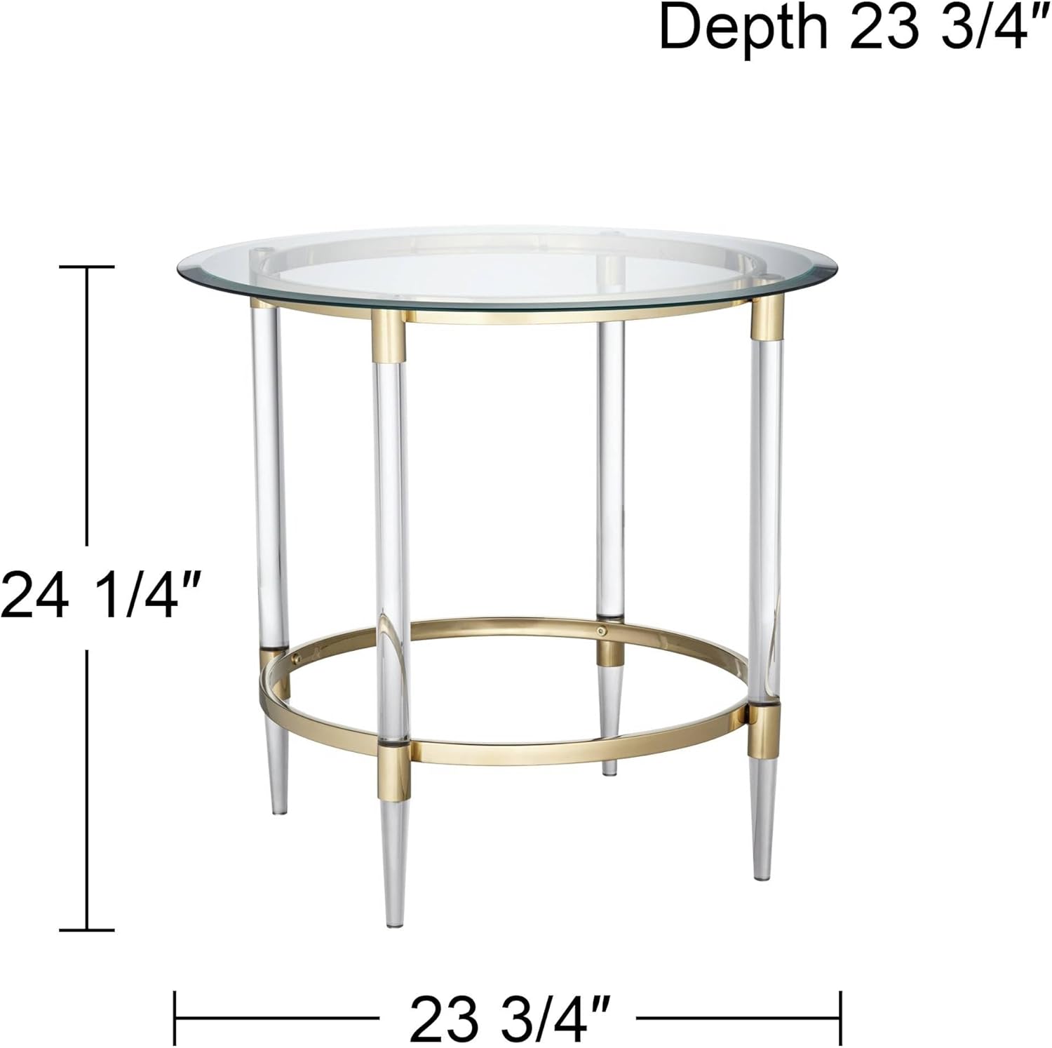 Clear Glass Round Side Table with Gold Rings J801728