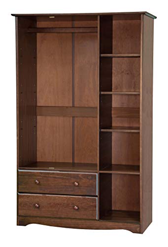 100% Solid Wood Armoire Wardrobe Closet, Java, 4 Shelves, 1 Clothing Rod, 2 Drawers, 1 Lock J694325