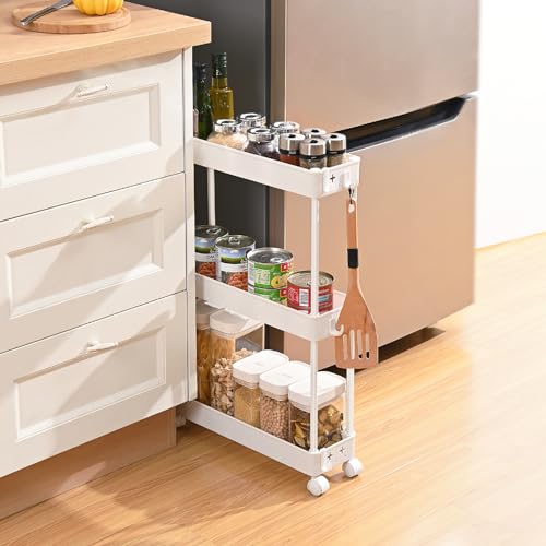 Slim Rolling Storage Cart, 4 Tier, White T881