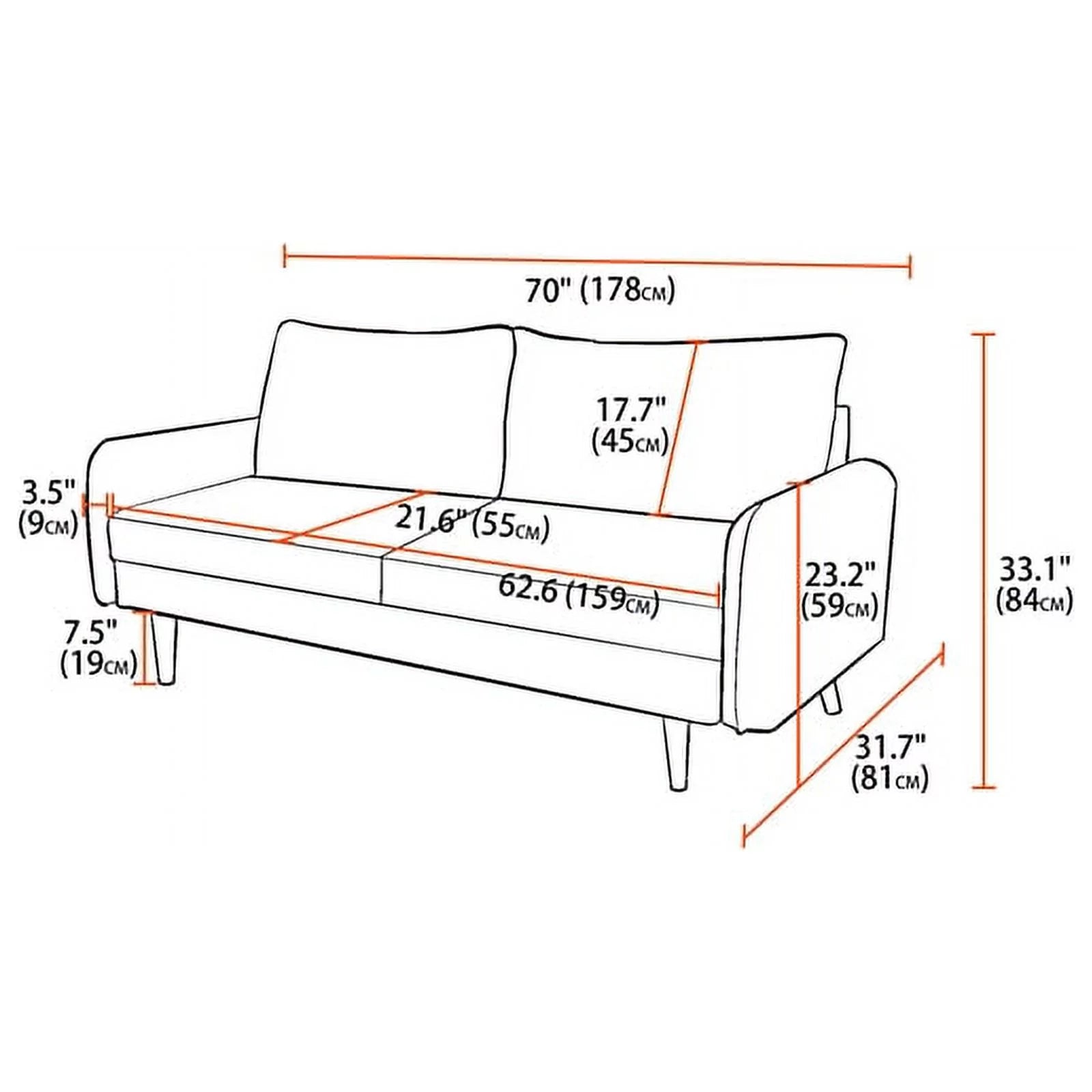 70" Upholstered Velvet Sofa in Purple W897